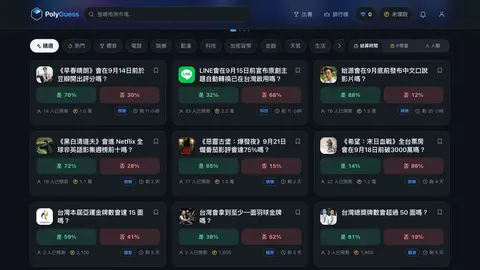 PolyGuess 首頁精選預測市場,台灣免費預測遊戲之一